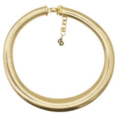 Christian Dior Vintage 1980s Ribbed Adjustable Omega Snake Choker Gold Necklace