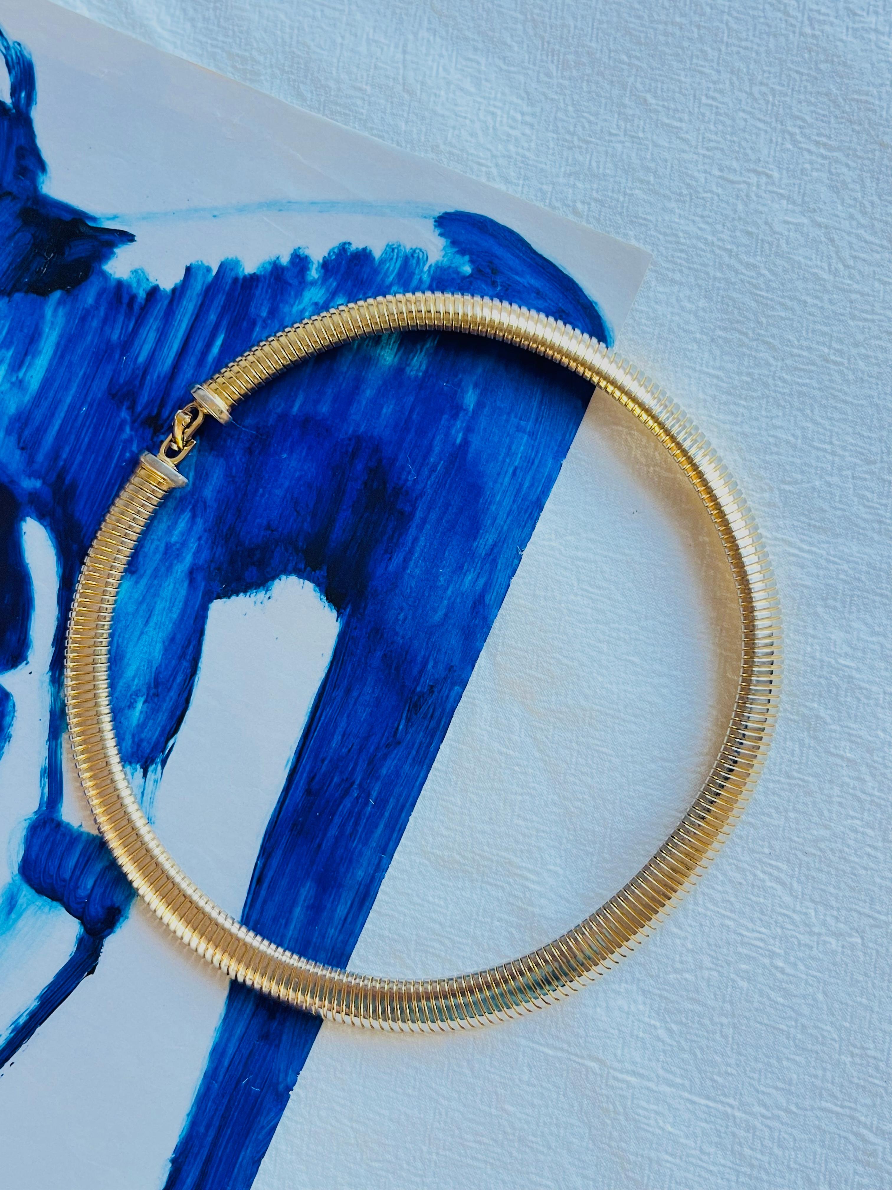 Art Deco Christian Dior Vintage 1980s Ribbed Omega Snake Chunky Collar Choker Necklace