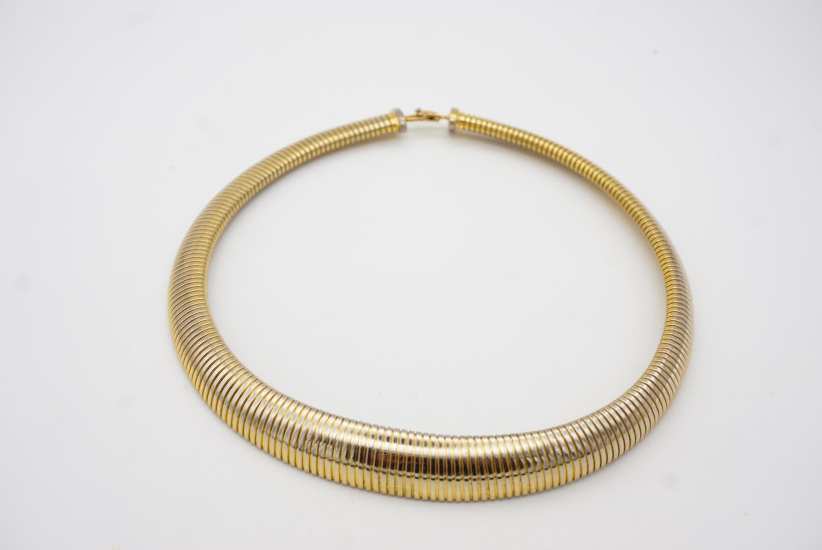 Christian Dior Vintage 1980s Ribbed Omega Snake Chunky Collar Choker Necklace 4