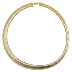 Christian Dior Vintage 1980s Ribbed Omega Snake Chunky Collar Choker Necklace