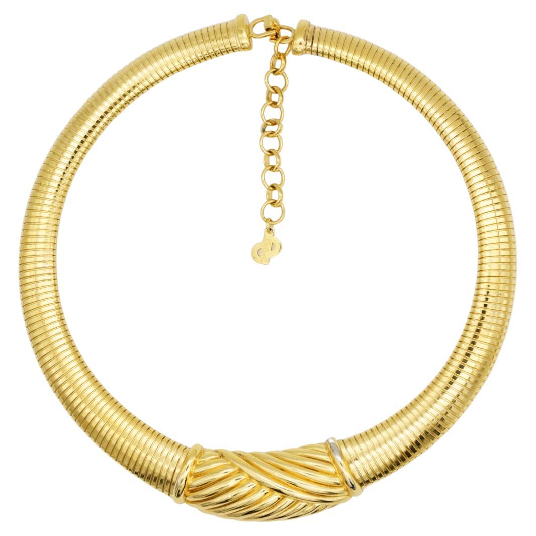 Christian Dior Vintage 1980s Ribbed Omega Snake Ripple Chunky Choker Necklace For Sale