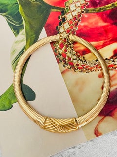 Christian Dior Vintage 1980s Ribbed Thick Omega Snake Choker Pendant Necklace