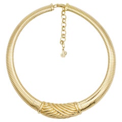 Christian Dior Vintage 1980s Ribbed Thick Omega Snake Choker Pendant Necklace Christian Dior Vintage 1980s Ribbed Thick Omega Snake Choker Pendant Necklace