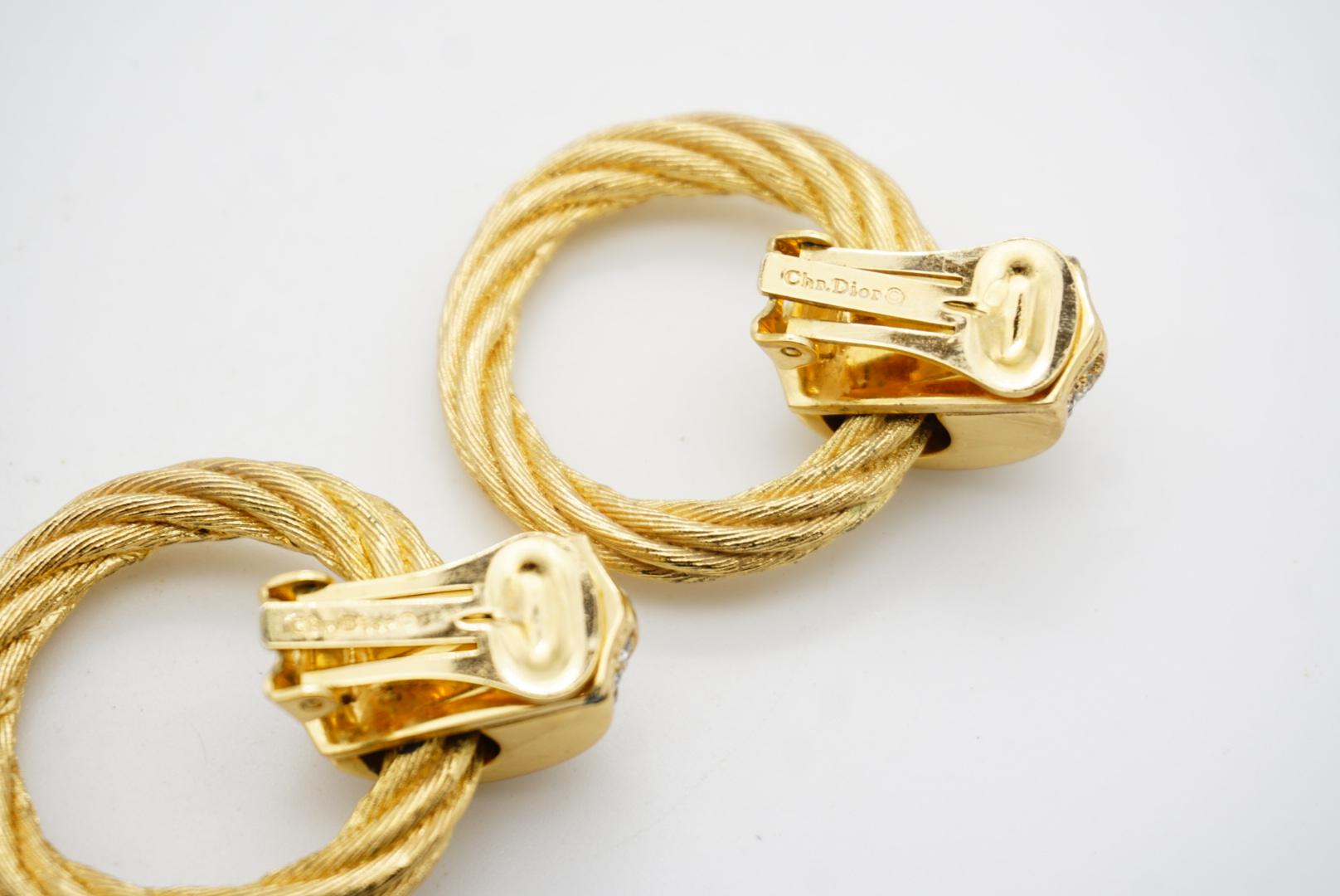 Christian Dior Vintage 1980s Rope Circle Hoop Crystals Statement Drop Earrings im Angebot 9