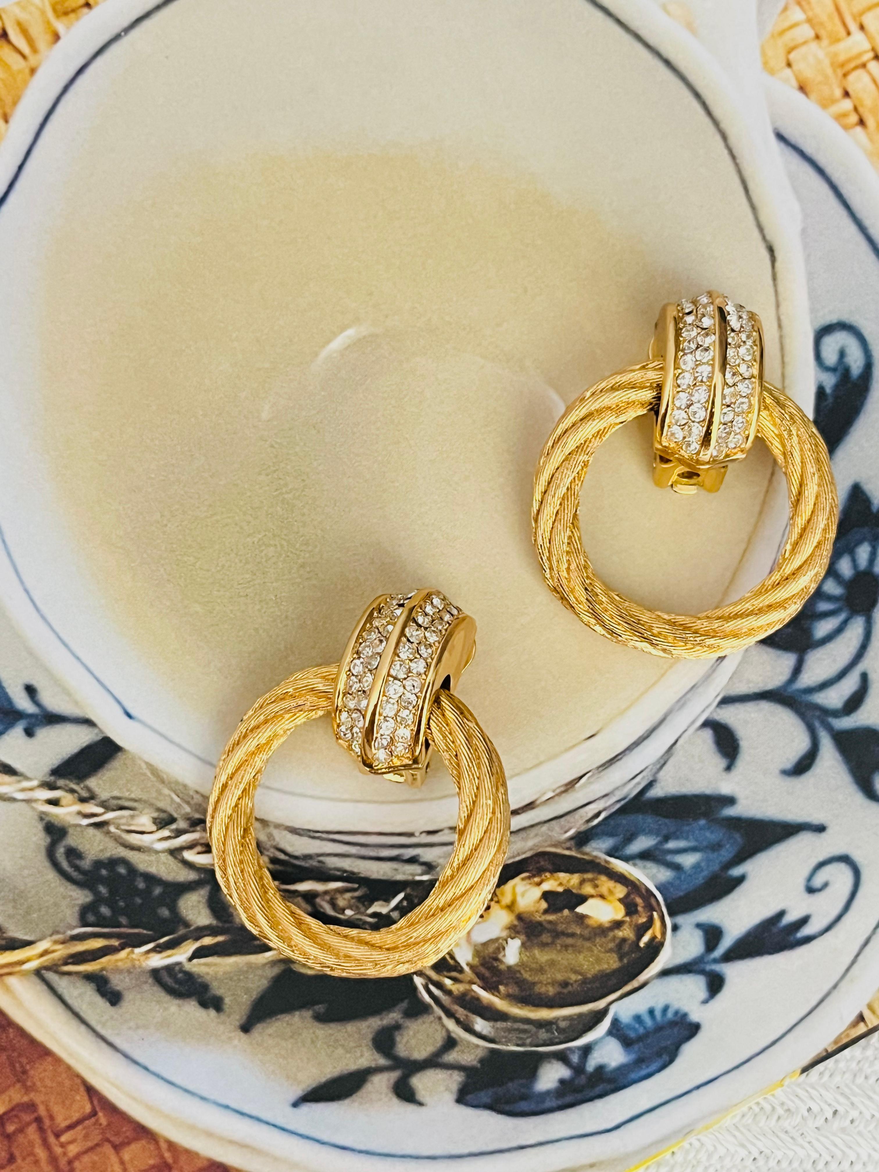 Christian Dior Vintage 1980s Rope Circle Hoop Crystals Statement Drop Earrings (Art déco) im Angebot