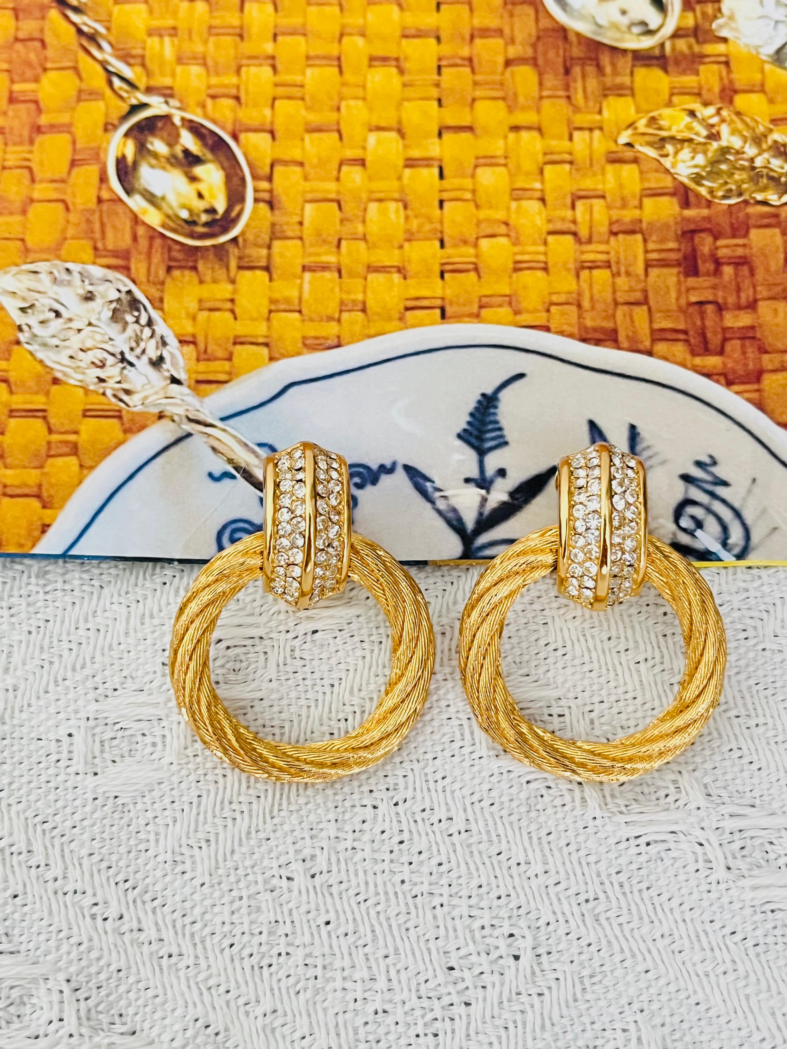 Christian Dior Vintage 1980s Rope Circle Hoop Crystals Statement Drop Earrings im Zustand „Gut“ im Angebot in Wokingham, England