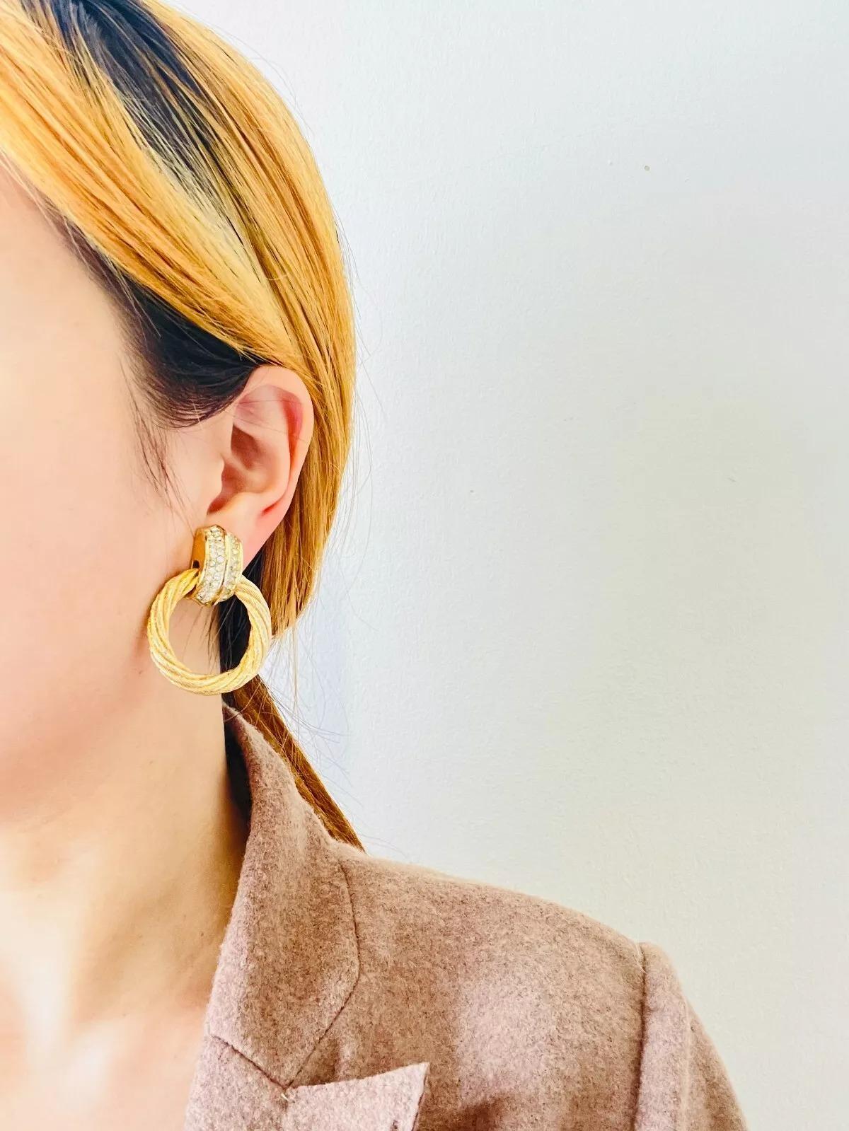 Christian Dior Vintage 1980s Rope Circle Hoop Crystals Statement Drop Earrings im Angebot 1