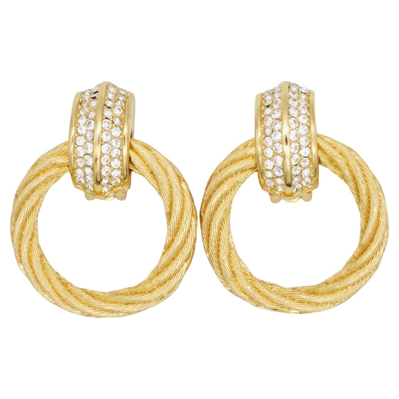 Christian Dior Vintage 1980s Rope Circle Hoop Crystals Statement Drop Earrings im Angebot