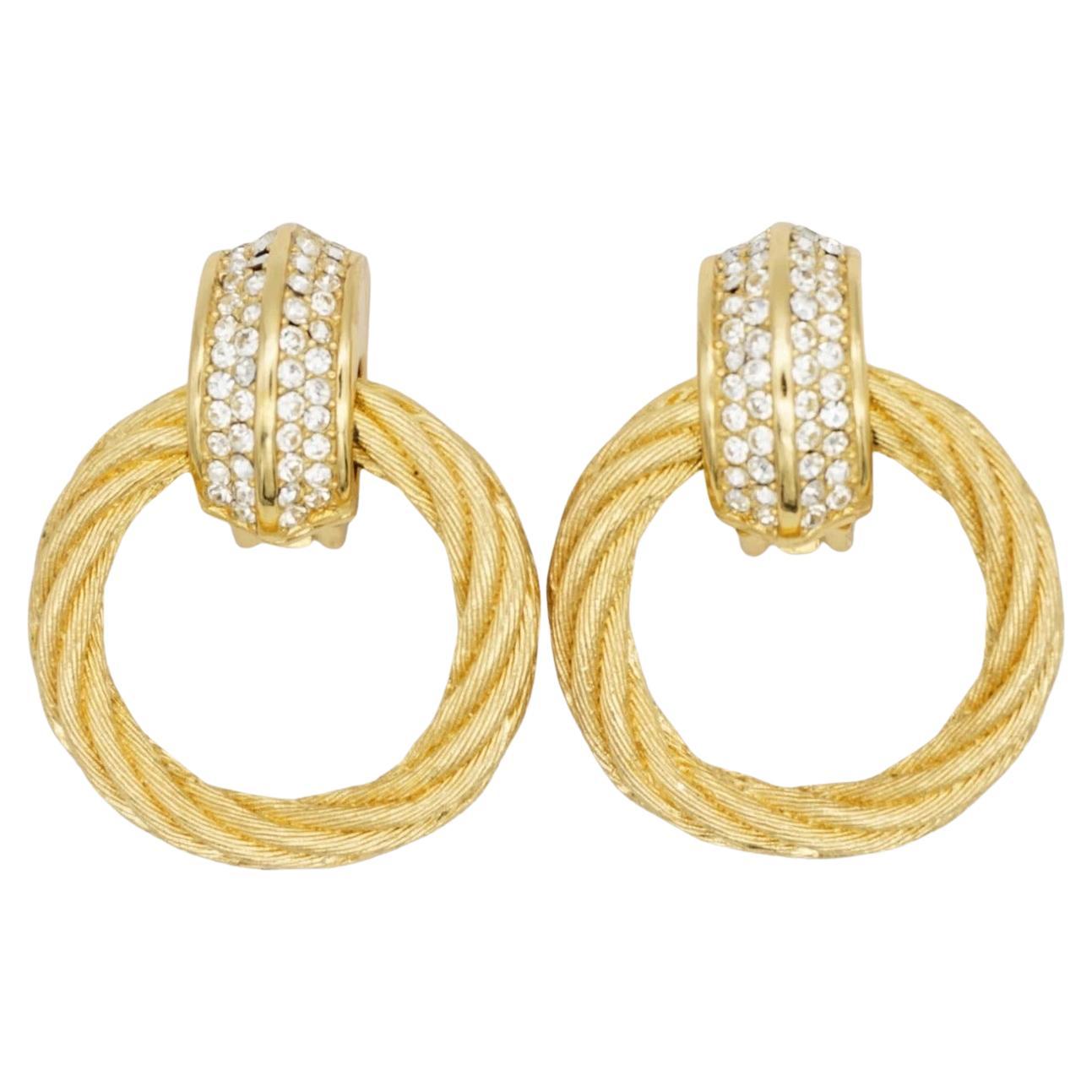 Christian Dior Vintage 1980s Rope Circle Statement Hoop Crystals Drop Earrings For Sale