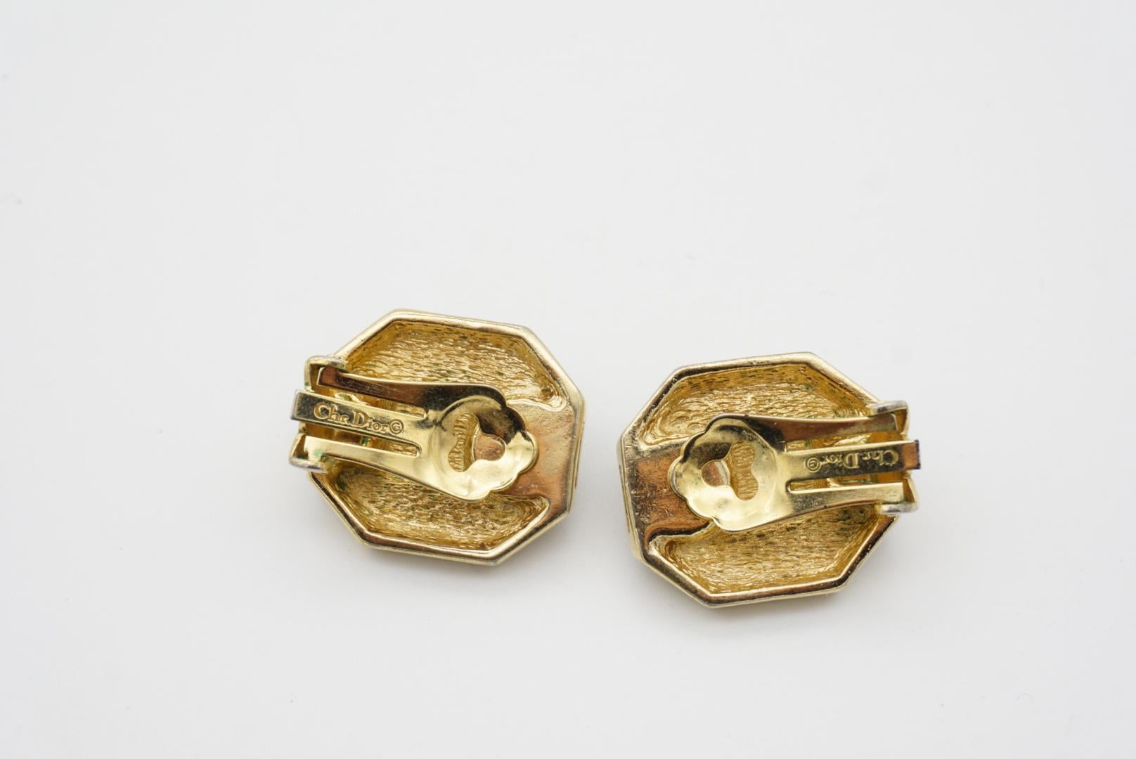 Christian Dior Vintage 1980s Ruby Gripoix Black Crystals Octagon Clip Earrings 6
