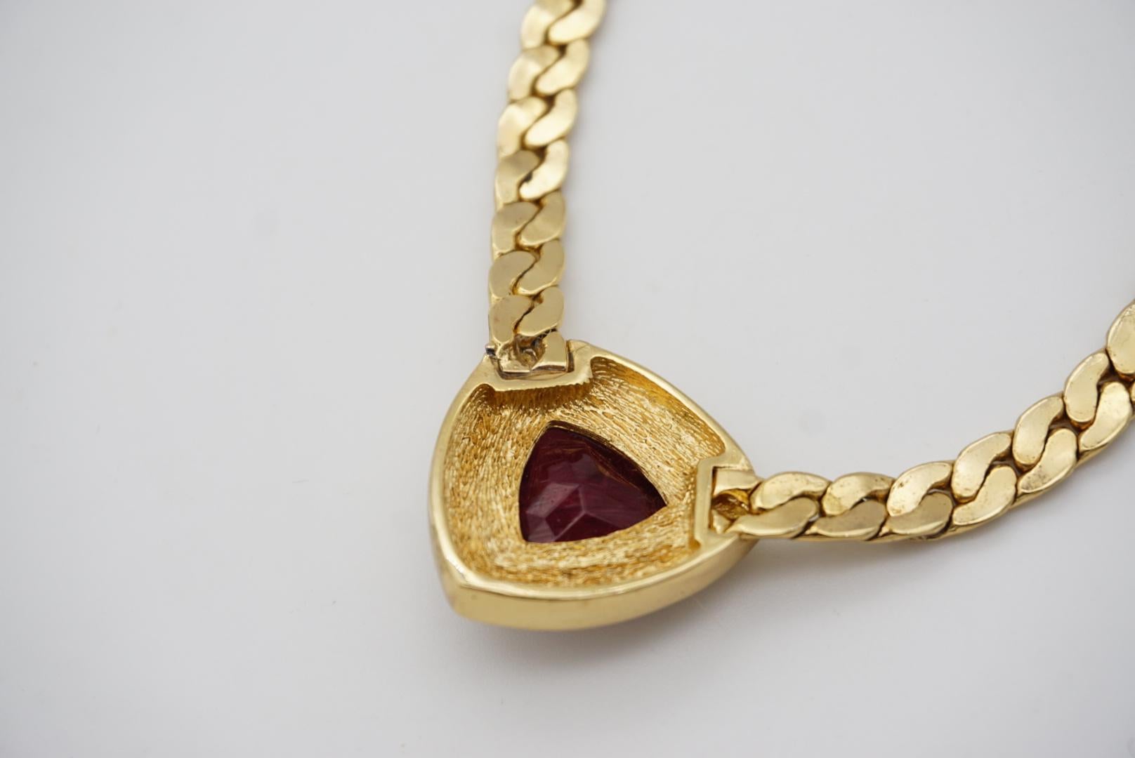 Christian Dior Vintage 1980s Ruby Red Diamond Triangle Crystals Gold Necklace 8