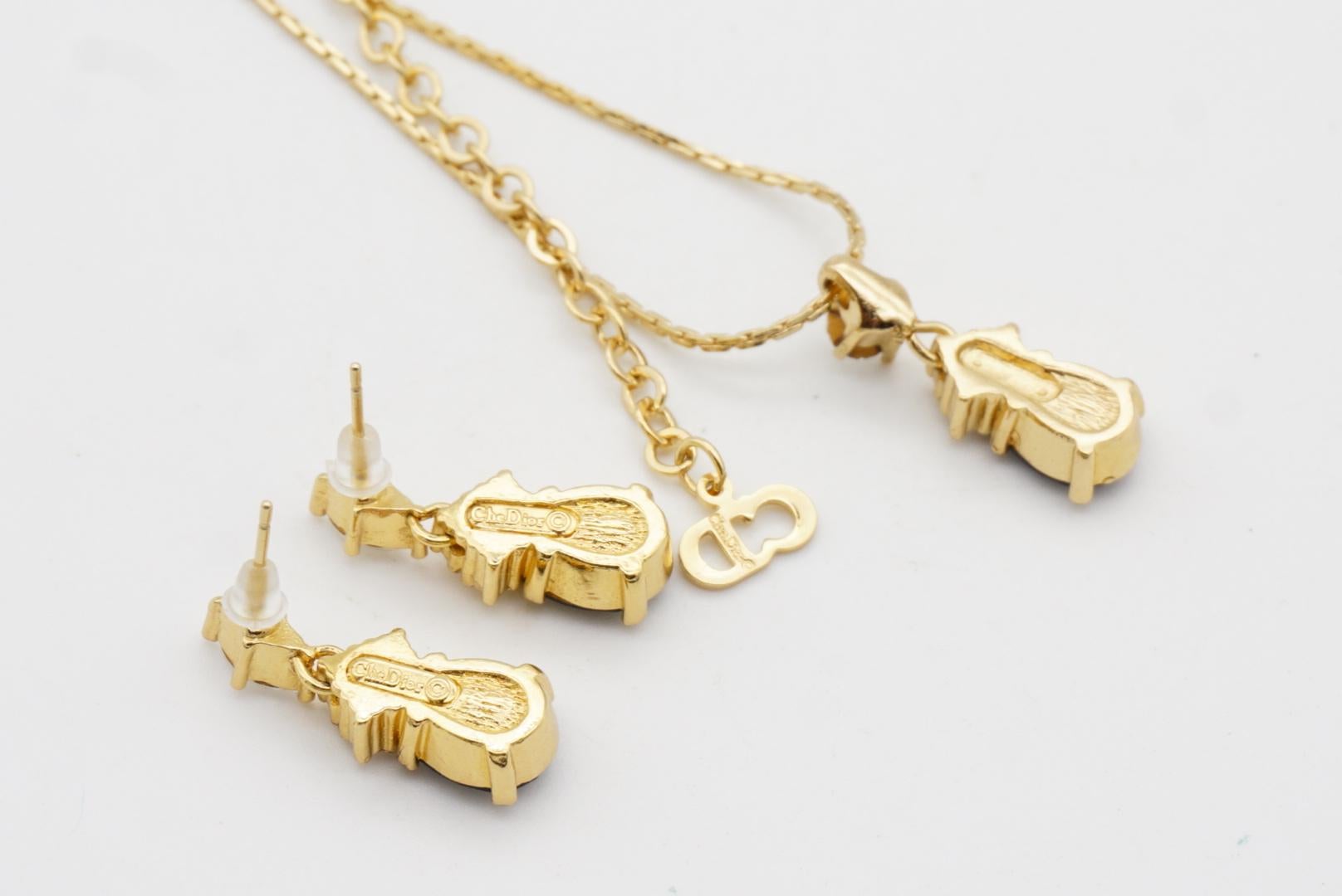 Christian Dior Vintage 1980s Sapphire Clear Crystals Water Tear Drop Gold 2 Set For Sale 8