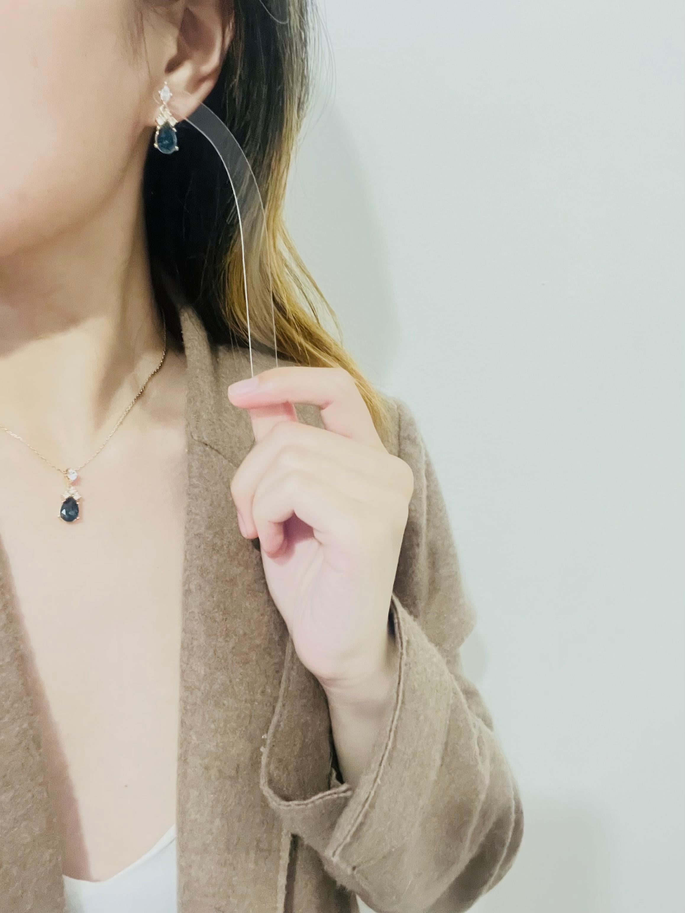 Christian Dior Vintage Años 80 Zafiro Cristales Transparentes Gota de Lágrima de Agua Oro 2 Set en venta 3