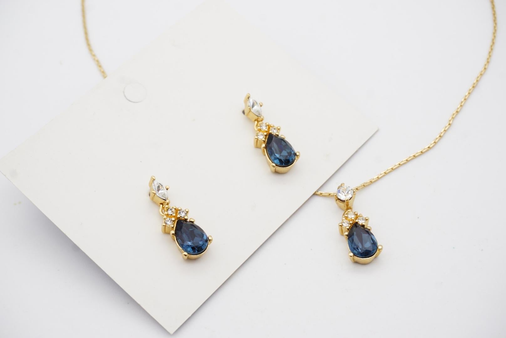 Christian Dior Vintage 1980s Sapphire Crystal Water Drop Set Necklace Earrings For Sale 5