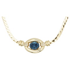 Christian Dior Vintage 1980s Sapphire Crystals Oval Evil Eye Pendant Necklace