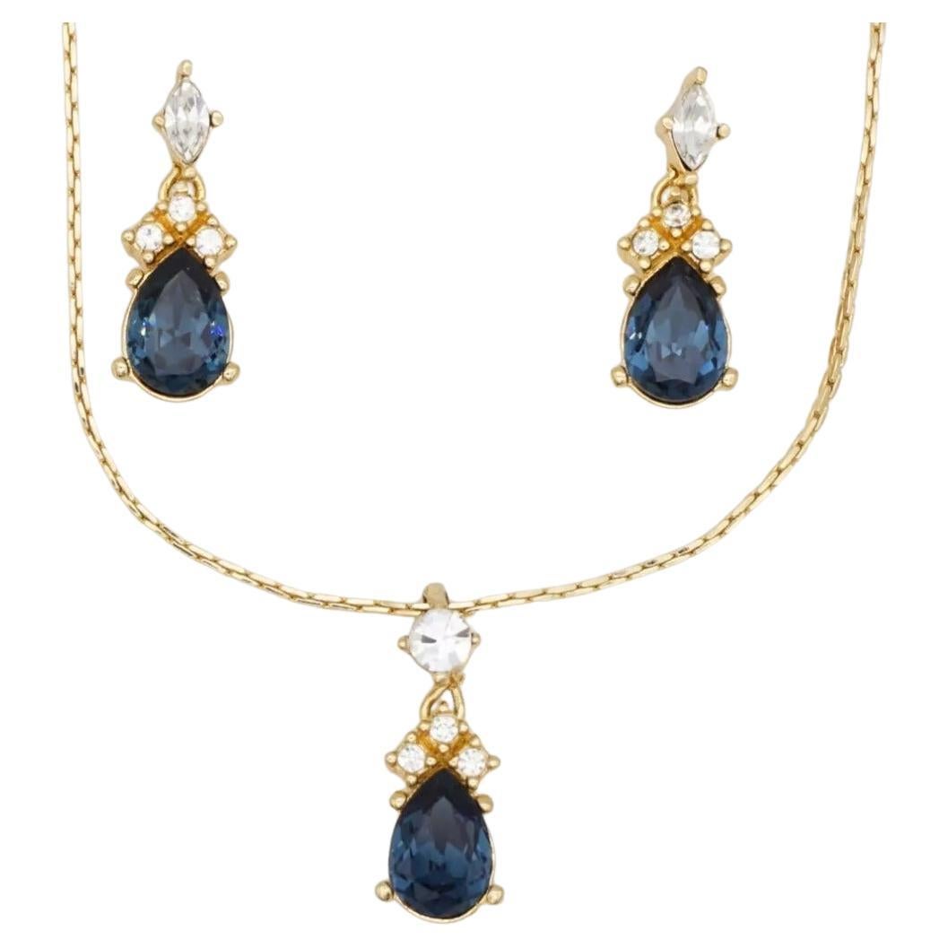Christian Dior Vintage 1980s Navy Blue Sapphire Crystals Water Tear Drop Jewellery Set Necklace Earrings, Gold Tone

Very excellent condition. Not any scratches or colour loss. 

Vintage and rare to find. 100% Genuine. 

Material: Gold plated metal,