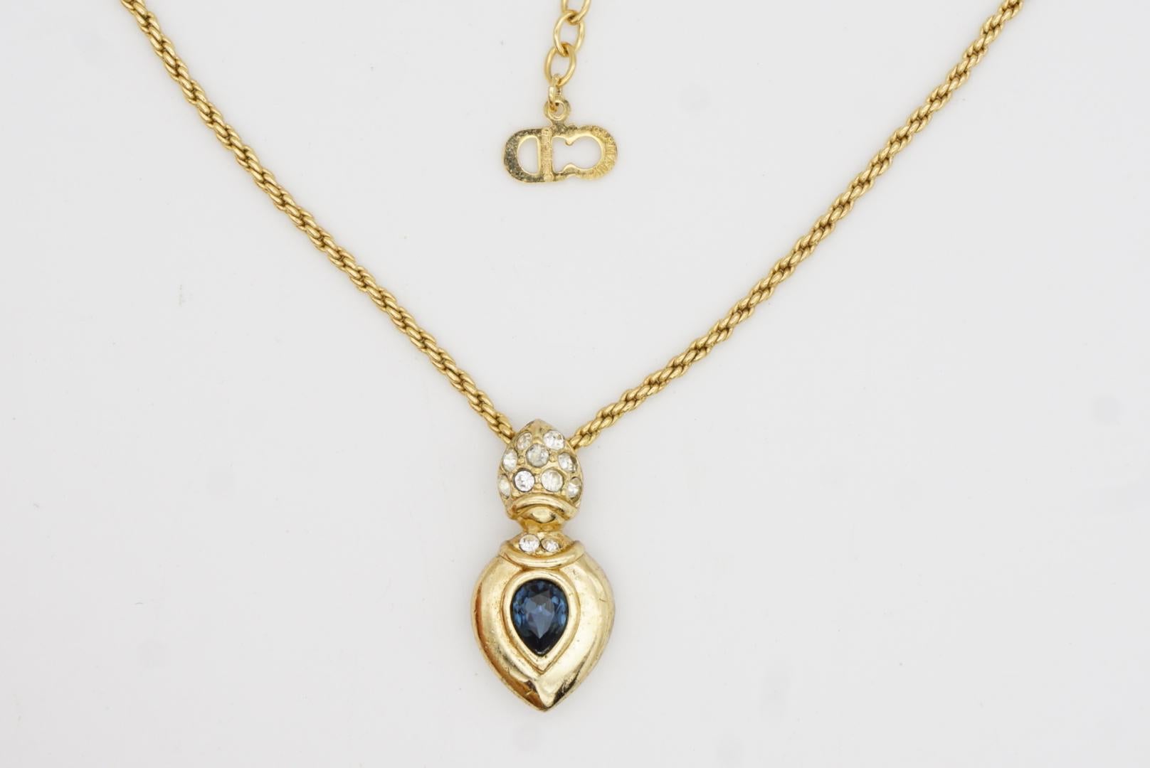 Christian Dior Vintage 1980s Sapphire Crystals Water Tear Drop Pendant Necklace For Sale 5