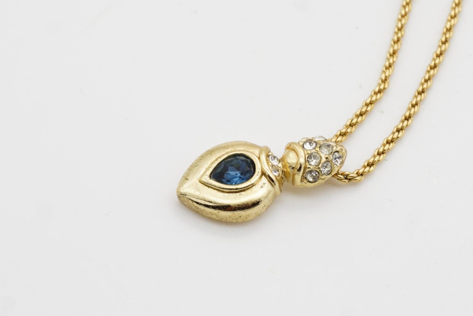 Christian Dior Vintage 1980s Sapphire Crystals Water Tear Drop Pendant Necklace For Sale 6