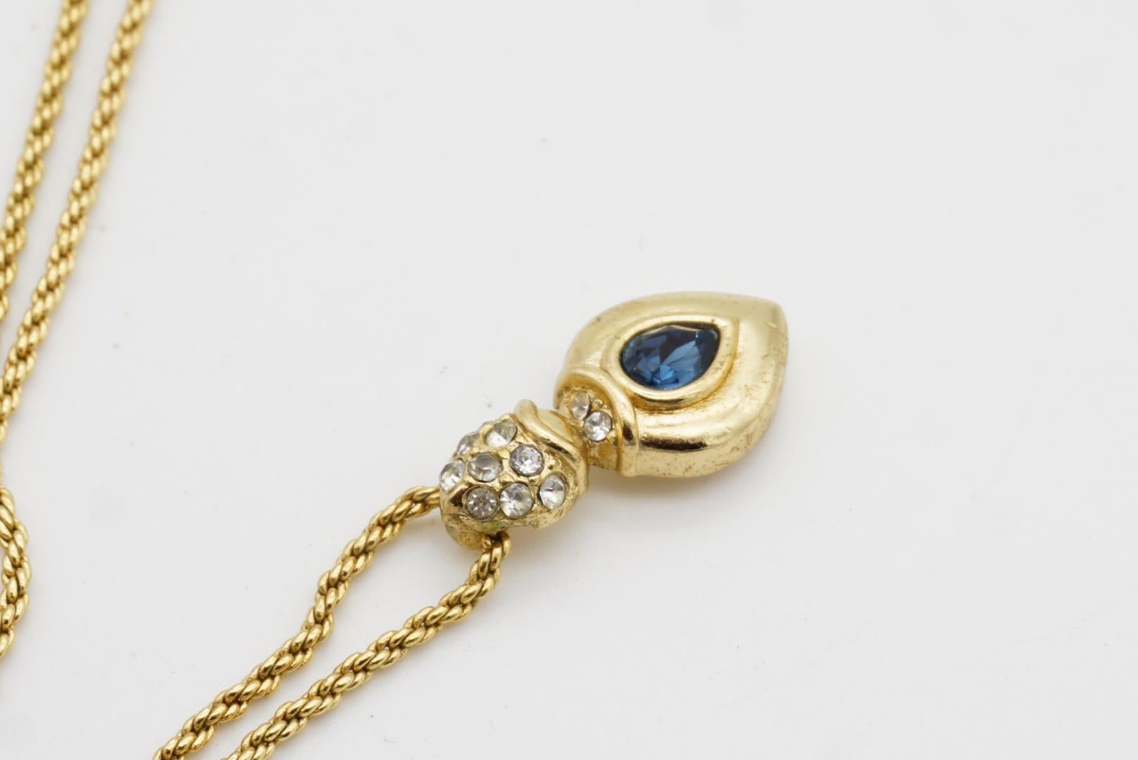 Christian Dior Vintage 1980s Sapphire Crystals Water Tear Drop Pendant Necklace For Sale 7