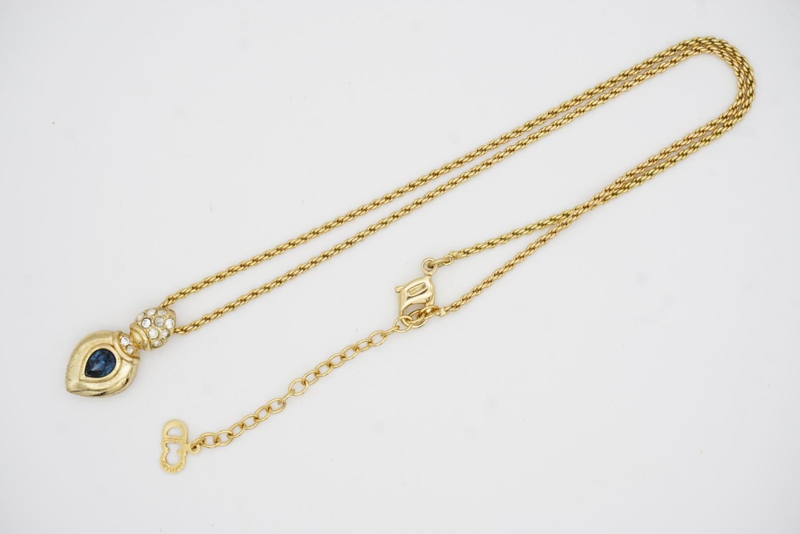 Christian Dior Vintage 1980s Sapphire Crystals Water Tear Drop Pendant Necklace For Sale 8
