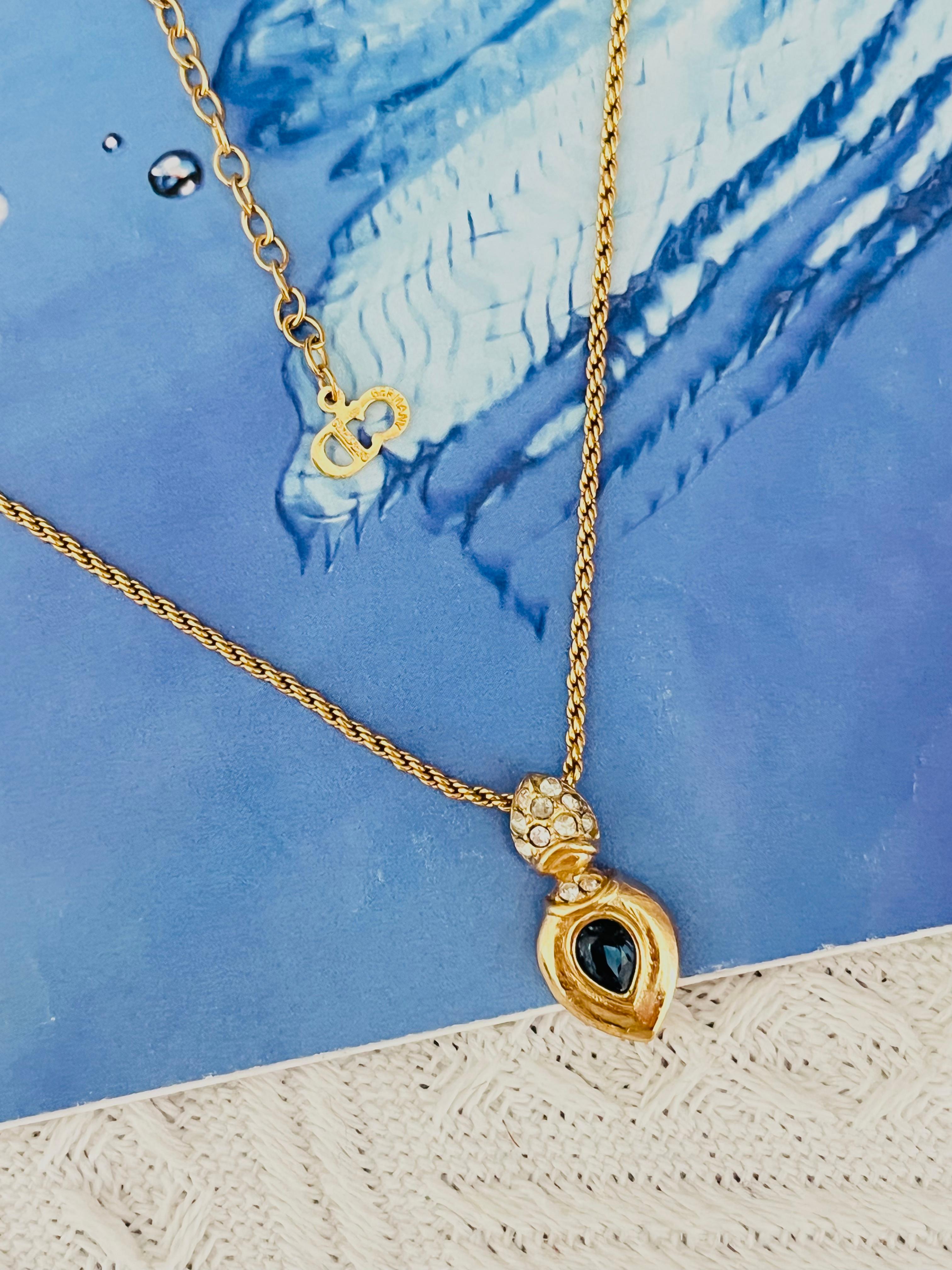Christian Dior Vintage 1980s Sapphire Crystals Water Tear Drop Pendant Necklace In Good Condition For Sale In Wokingham, England