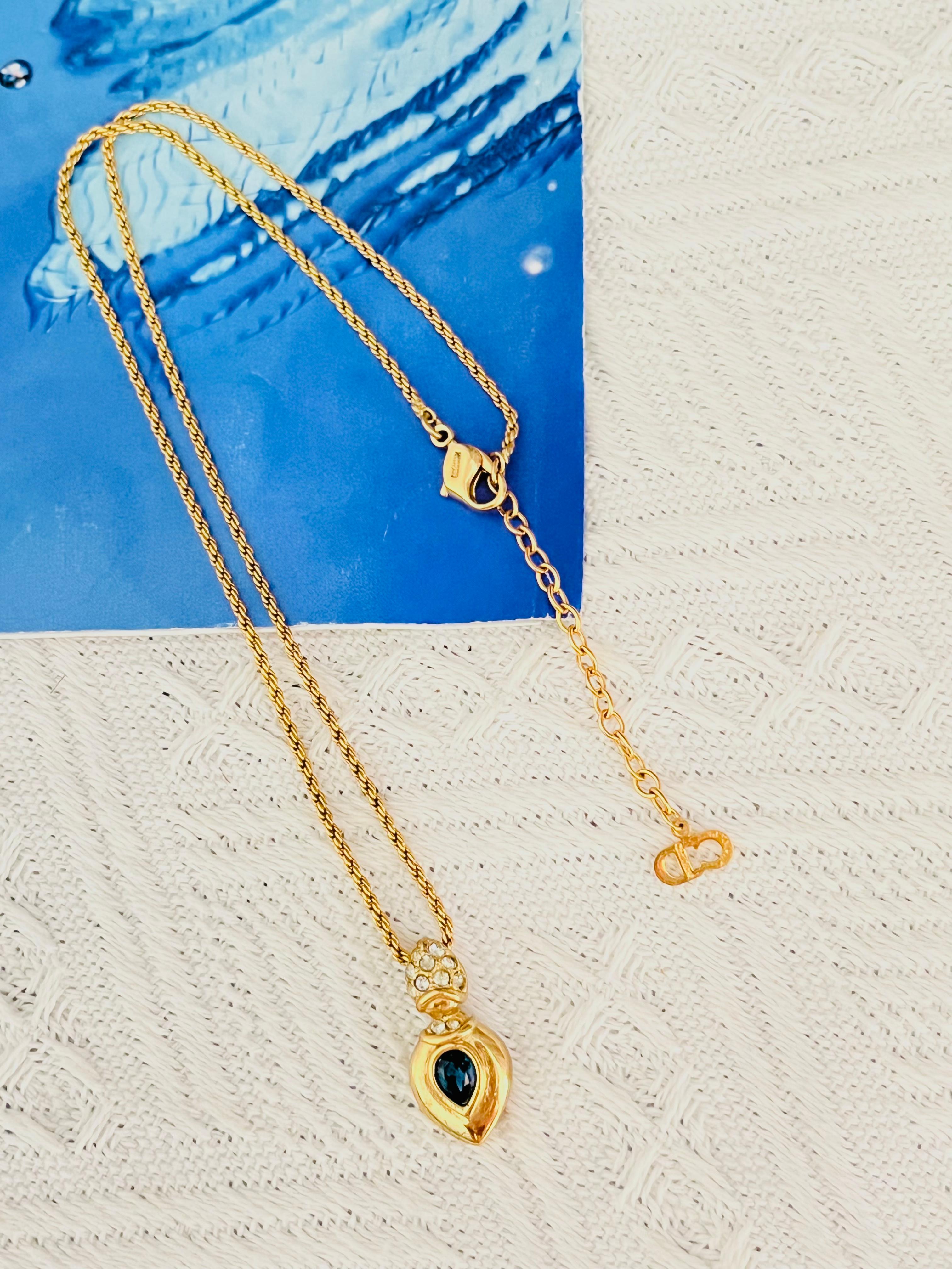 Women's or Men's Christian Dior Vintage 1980s Sapphire Crystals Water Tear Drop Pendant Necklace For Sale