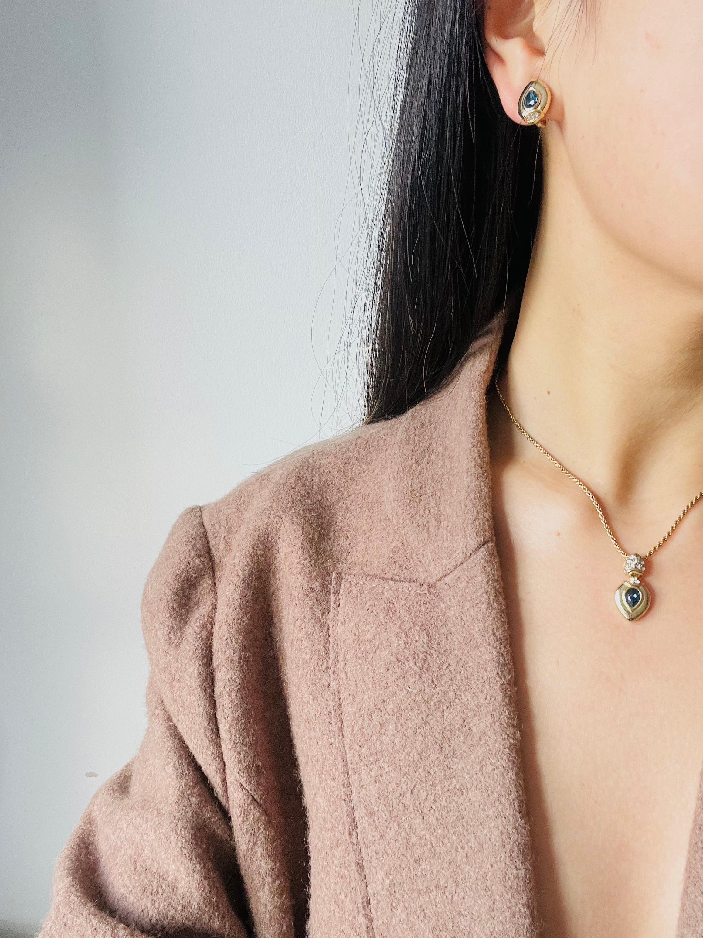 Christian Dior Vintage 1980s Sapphire Crystals Water Tear Drop Pendant Necklace For Sale 2