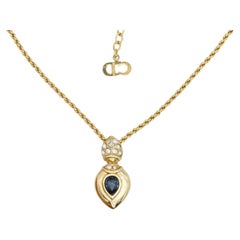 Christian Dior Vintage Años 80 Collar Colgante Lágrima de Agua con Cristales de Zafiro