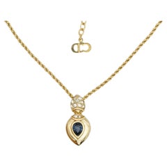 Christian Dior Vintage 1980s Sapphire Crystals Water Tear Drop Pendant Necklace