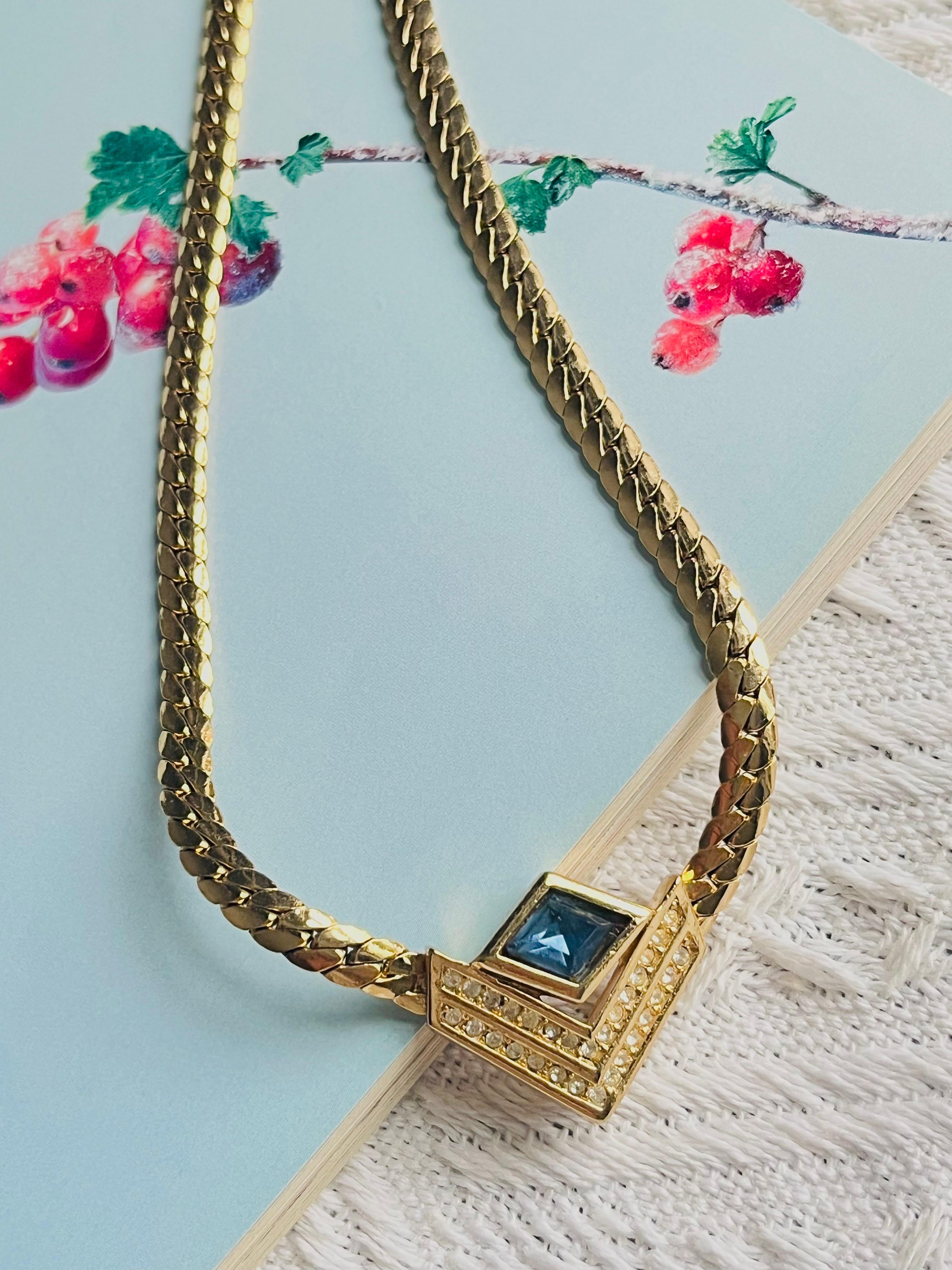 Christian Dior Collana vintage anni '80 con zaffiro, diamante e cristalli a doppio triangolo In condizioni ottime in vendita a Wokingham, England