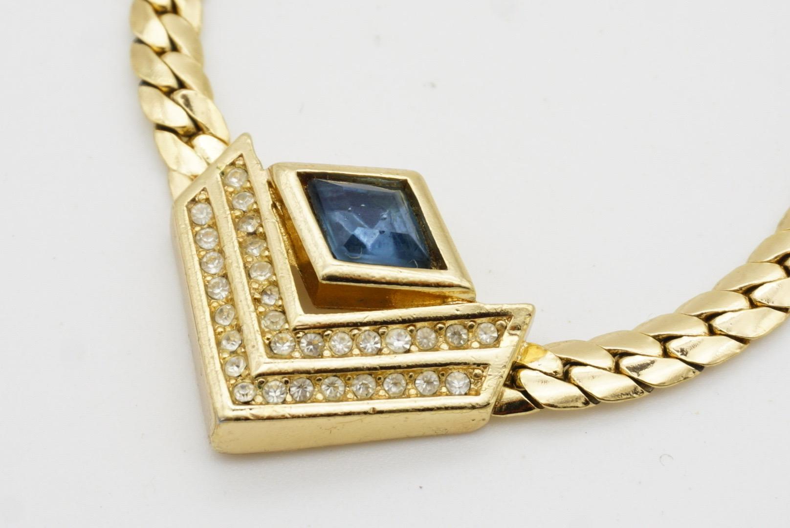 Christian Dior Collana vintage anni '80 con zaffiro, diamante e cristalli a doppio triangolo in vendita 4