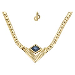 Christian Dior Vintage 1980s Sapphire Diamond Double Triangle Crystals Necklace