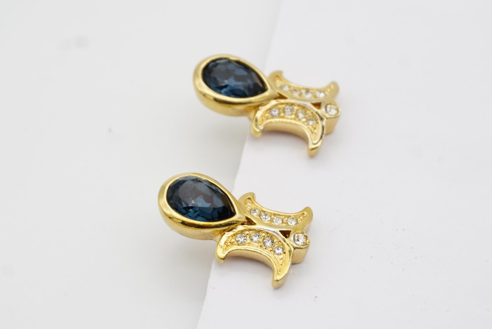 Christian Dior Vintage 1980s Sapphire Double Crystals Moons Water Drop Earrings For Sale 5