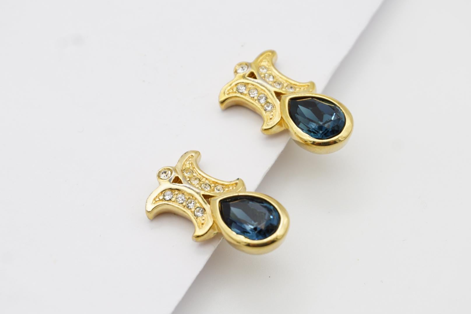 Christian Dior Vintage 1980s Sapphire Double Crystals Moons Water Drop Earrings For Sale 3