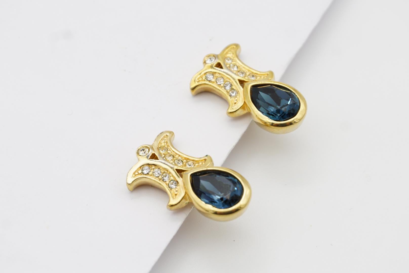 Christian Dior Vintage 1980s Sapphire Double Crystals Moons Water Drop Earrings For Sale 4