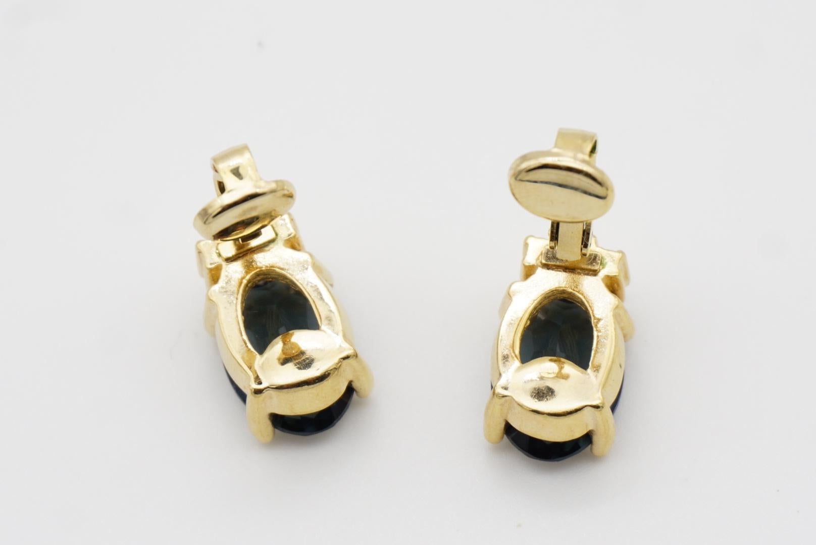 Christian Dior Vintage 1980s Sapphire Navy Oval Crystals Gold Clip On Earrings For Sale 7