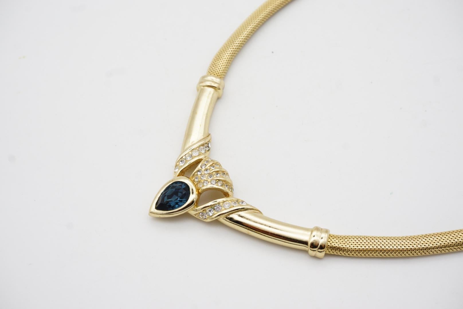 Christian Dior Vintage 1980s Sapphire Water Tear Drop Openwork Pendant Necklace For Sale 4