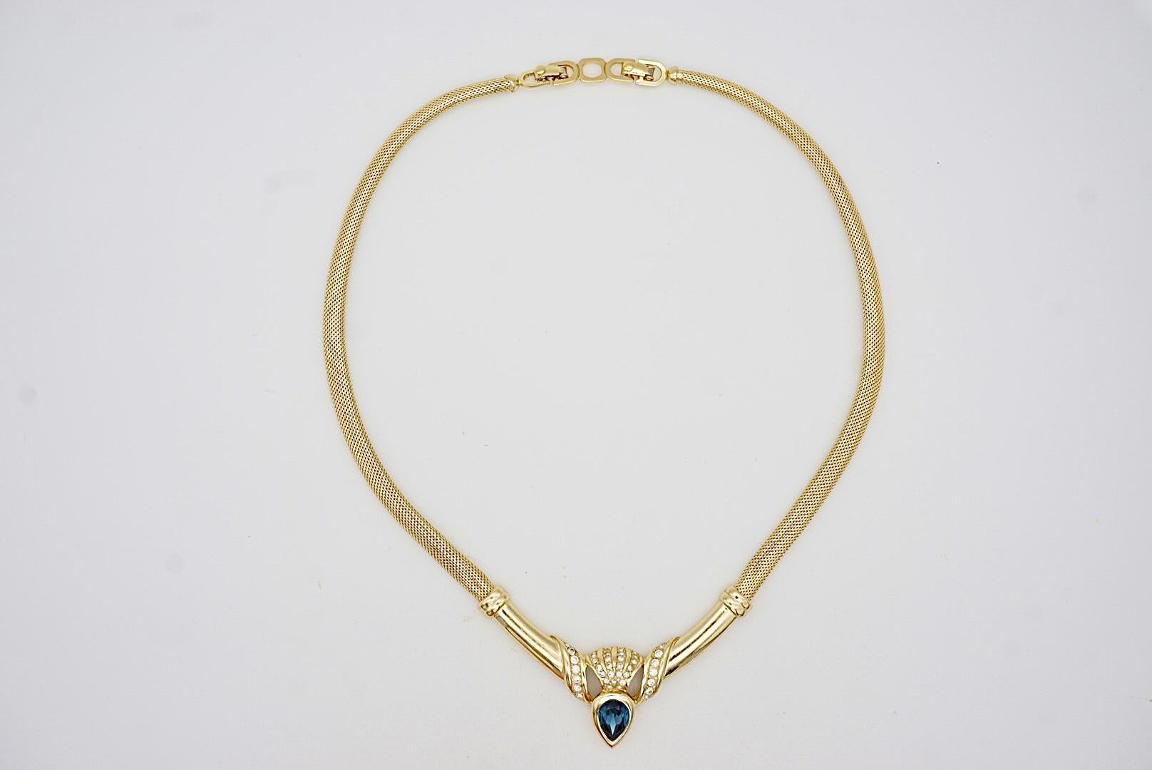 Christian Dior Vintage 1980s Sapphire Water Tear Drop Openwork Pendant Necklace For Sale 2