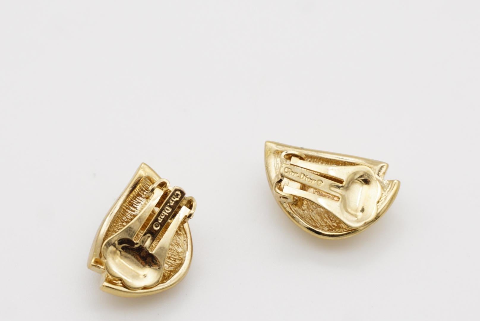 Christian Dior Vintage 1980s Semi Circle Shell Triangle Crystals Wing Earrings For Sale 6
