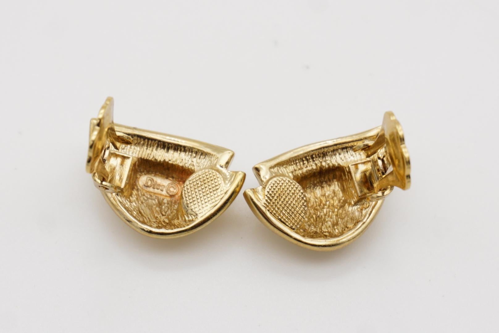 Christian Dior Vintage 1980s Semi Circle Shell Triangle Crystals Wing Earrings For Sale 7