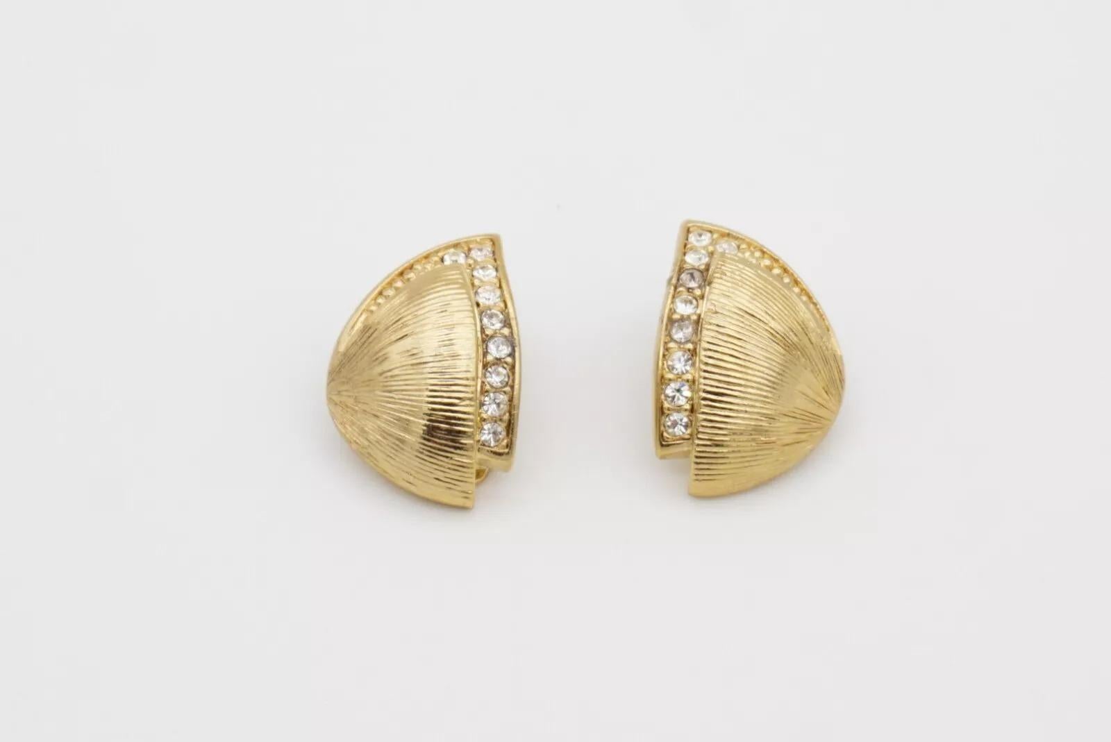 Christian Dior Vintage 1980s Semi Circle Shell Triangle Crystals Wing Earrings For Sale 8