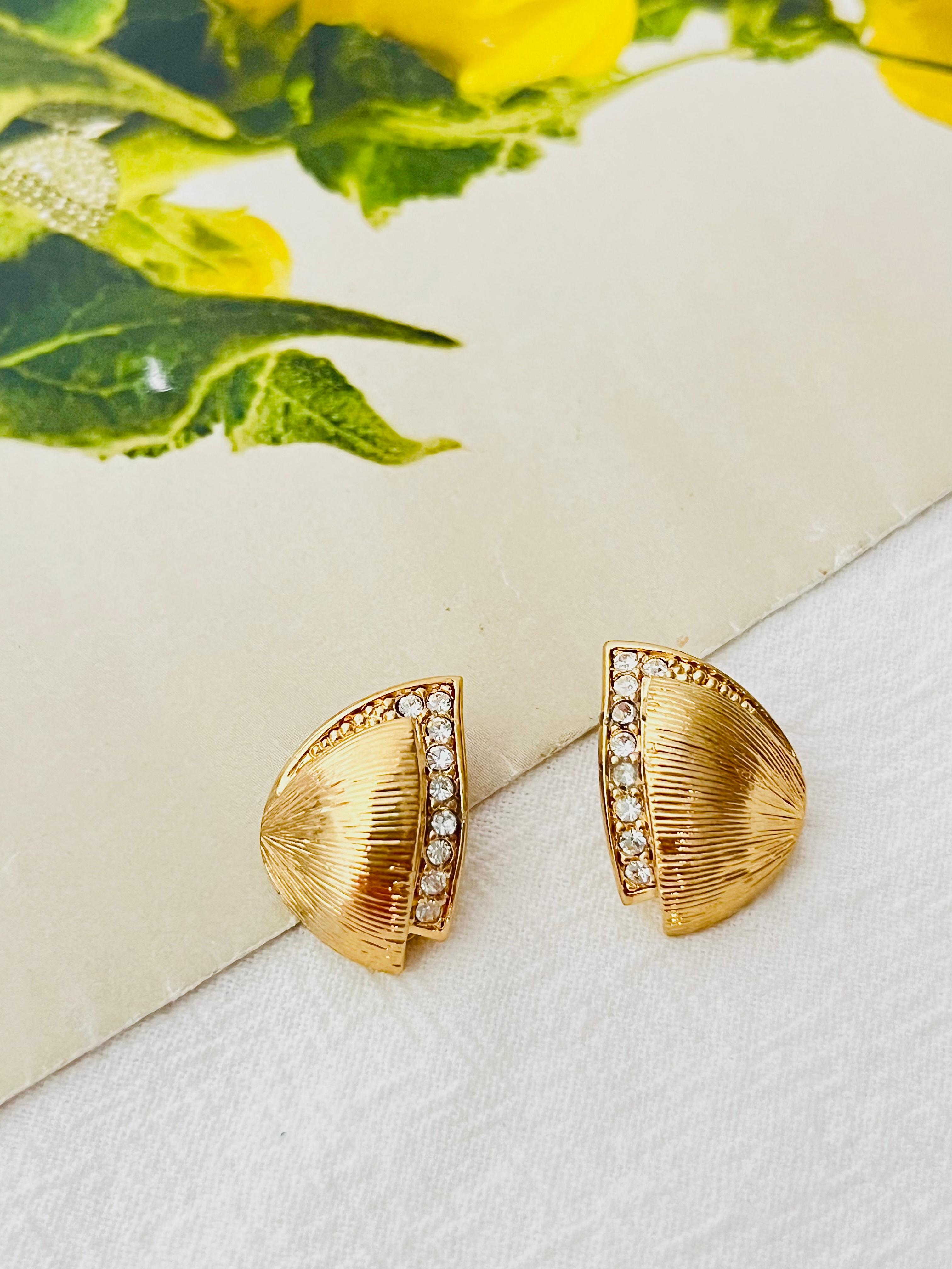 Art Deco Christian Dior Vintage 1980s Semi Circle Shell Triangle Crystals Wing Earrings For Sale