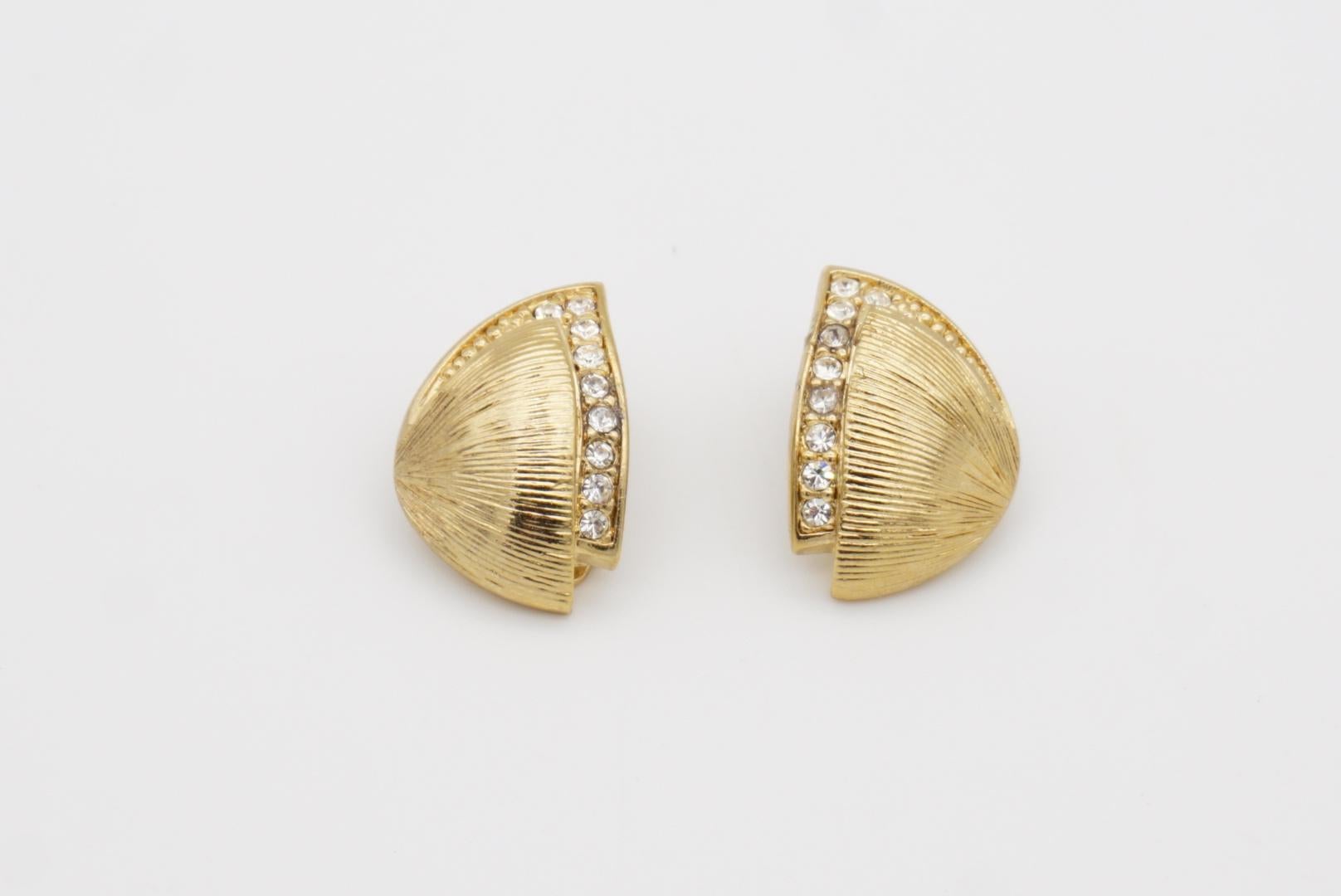 Christian Dior Vintage 1980s Semi Circle Shell Triangle Crystals Wing Earrings 3