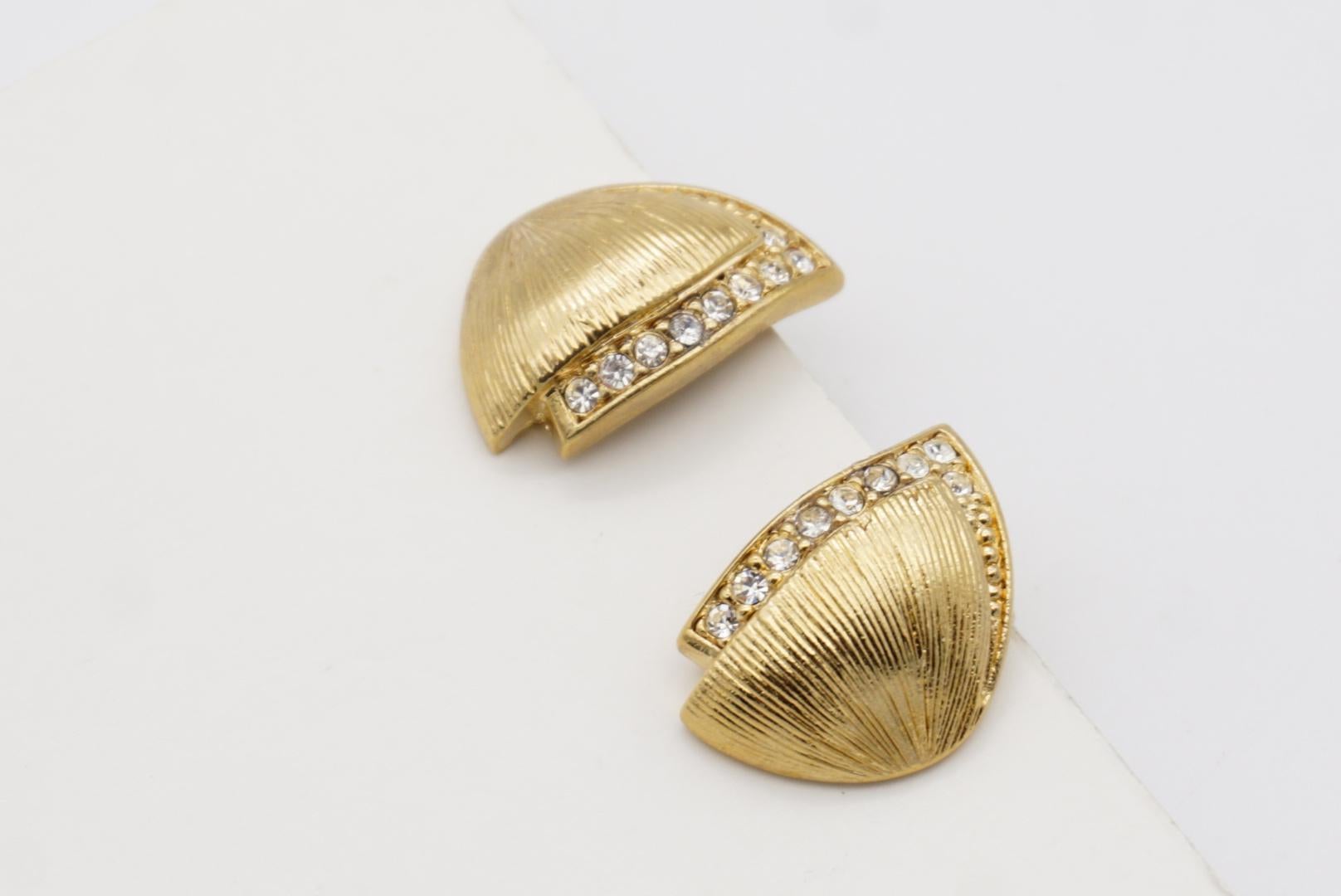 Christian Dior Vintage 1980s Semi Circle Shell Triangle Crystals Wing Earrings For Sale 4