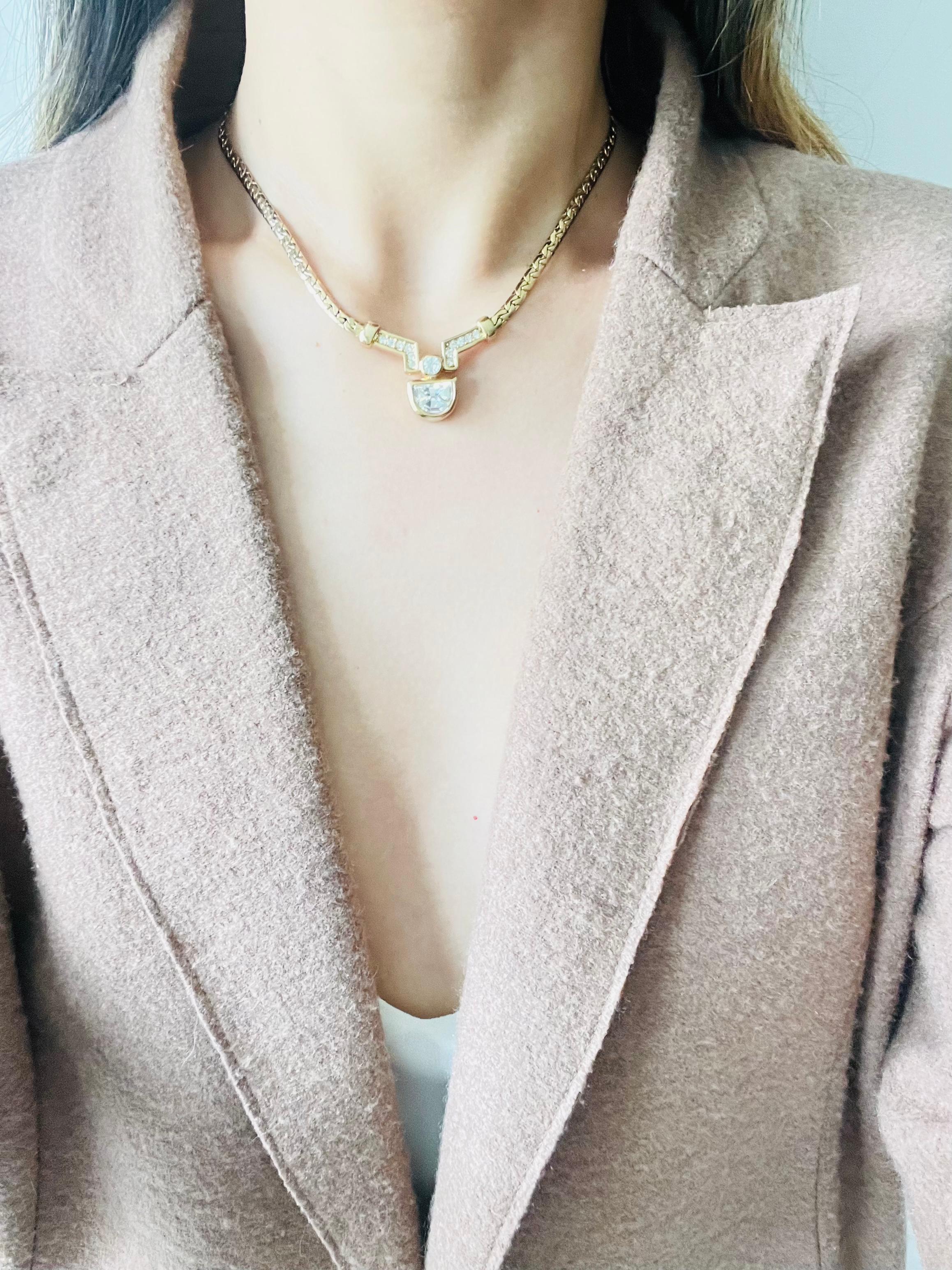 Christian Dior Vintage 1980s Semicircle Crystals Pendant Set Necklace Earrings For Sale 6