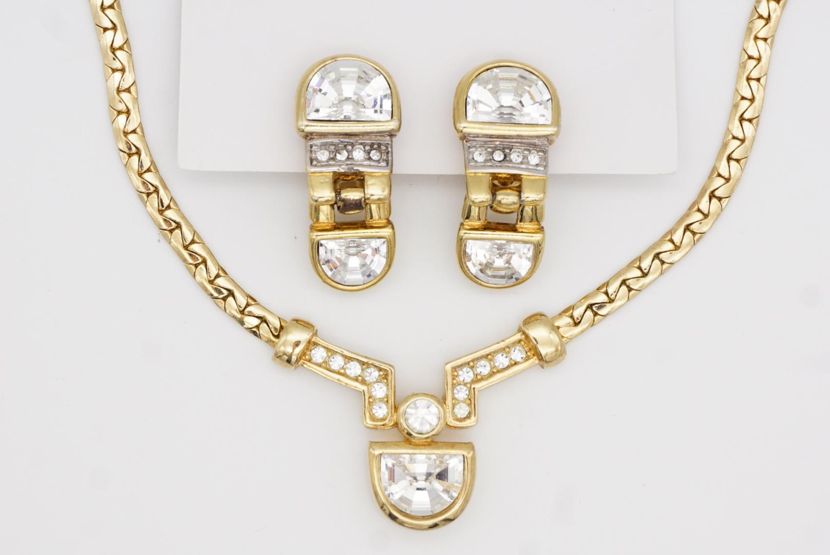 Christian Dior Vintage 1980s Semicircle Crystals Pendant Set Necklace Earrings For Sale 7