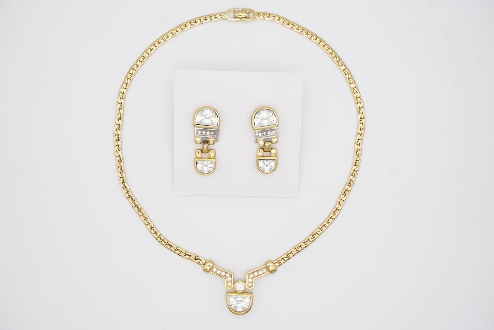 Christian Dior Vintage 1980s Semicircle Crystals Pendant Set Necklace Earrings For Sale 8