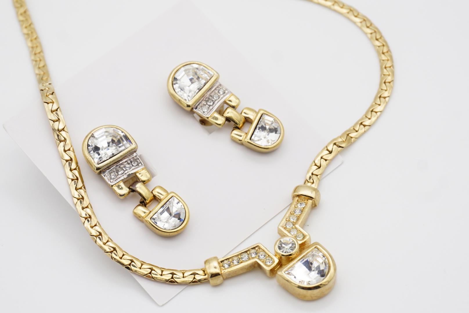 Christian Dior Vintage 1980s Semicircle Crystals Pendant Set Necklace Earrings For Sale 9