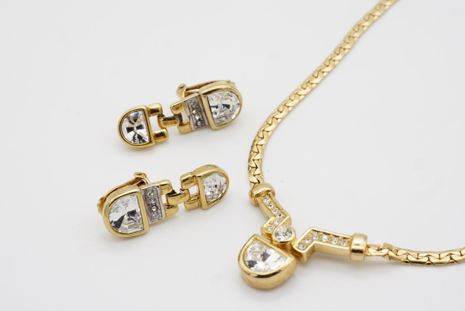 Christian Dior Vintage 1980s Semicircle Crystals Pendant Set Necklace Earrings For Sale 10