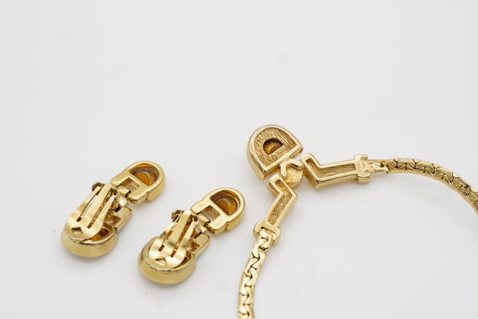 Christian Dior Vintage 1980s Semicircle Crystals Pendant Set Necklace Earrings For Sale 11